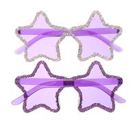 DEARMAMY 2 Gafas de Sol sin Montura Forma de Estrella, Color Morado Gemas de Imitación, Pack de Fiesta 2 Piezas, Gafas Divertidas para Despedida de Soltera y Playa