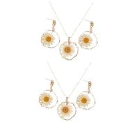 DEARMAMY 2 Juegos De Joyas Secas Gargantillas Con Dijes Collares Para Mujer Collares Elegantes Para Mujer Collar De Margaritas Joyería Nupcial De Resina