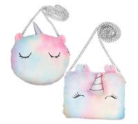 DEARMAMY 2 Piezas Bolsas de Hombro Sling Bag Shoulder Bag Puffer Bag Beach Bag Travel Bag Billetera Juguete obrero migratorio Bolso Bandolera para Bolsa de Unicornio para niñas Felpa