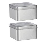 DEARMAMY 2 piezas Caja Metálica Cuadrada Plateada con Tapa para Almacenamiento de Cajas de Hojalata con Ventana para Dulces Joyas y Pequeños Objetos Resistente al Polvo y Ligera