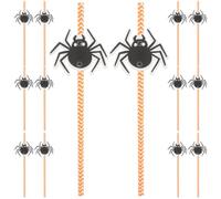 DEARMAMY 24 Piezas Pajitas de Halloween de Papel Negro Diseño de Araña