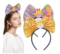 DEARMAMY 2piezas Diadema Festiva De Pascua Lazo Diseño De Pollito y Huevo Para Celebraciones y Fiestas Accesorios Brillantes Cabello