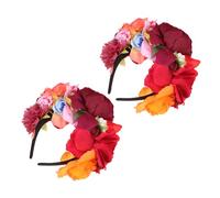 DEARMAMY 2piezas Diademas De Flores Simuladas Rojas y Rosas Para Fiesta Boda Tocado Mujer Accesorio Pelo Despedida Soltera Cosplay Elegante