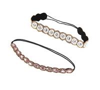 DEARMAMY 2piezas Elástica Pedrería Diademas Cuentas Hechas Mano Accesorios Cabello Cristal Para Mujeres y Niñas Fiesta