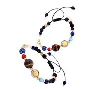 DEARMAMY 2piezas Pulsera Estrella Guardiana Cuentas De Piedra Natural Pulsera Del Sistema Solar Espacial Para Adolescentes y Mujeres Para Uso Diario Fiestas y Viajes