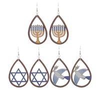 DEARMAMY 3 Pares De Pendientes De Madera Hueca Judías Para Mujer Pendientes De Hanukkah