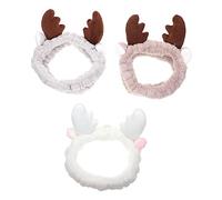 DEARMAMY 3piezas Diadema De Cuernos Navideña De Felpa Para Maquillaje Baño Lavarse El Rostro Forma De Cuernos Diadema De Maquillaje Flexible Cinta Cosmética Cabello