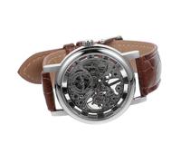 DEARMAMY 3piezas Reloj Mecánico Manual para Hombres con Diseño Elegante y Esfera Redonda Correa De PU Color Plata y Marrón Modelo Winner
