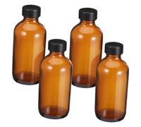 DEARMAMY 4 piezas Botellas de Vidrio Ámbar Boston Redondas Tapa de Baquelita Frascos Reutilizables para Almacenamiento Seguro de Líquidos y Esencias para Uso Botiquines y Laboratorios