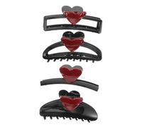 DEARMAMY 4piezas Clip De Agarre De Color Negro y Rojo Pinzas Cabello Forma De Corazón Para Mujer Para Fiestas y