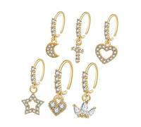 DEARMAMY 5 Juegos Anillo De La Nariz Joyas De Damas Pendientes De Nariz Joyería De La Nariz Pinzas para La Nariz Women Mujeres Anillos En La Nariz Puños Nasales Pedrería Golden 6 Piezas * 5