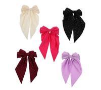 DEARMAMY 5 Piezas Clips para Cabello con Lazo Grande para Mujeres y Niñas Accesorios Vintage con Cinta de Lazo y Larga con Pedrería Colores Sólidos para Fiestas y Uso Diario