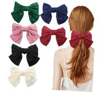 DEARMAMY 6 Piezas pasador de pelo con lazo clips de cabello elegantes lazos para el cabello de satén sedoso casarse comunión señoras pelo satinado lazos de clip de gran tamaño satín