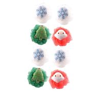 DEARMAMY 8 Piezas Bolas de Baño Navideñas con Diseño Santa y Árbol Esponjas para Ducha Suaves Exfoliantes para Masaje Corporal y Limpieza Profunda para Diario