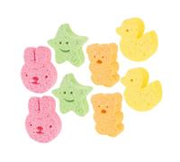 DEARMAMY 8 piezas Esponjas de Baño para Bebés Juego de Animales Amarillo y Naturales para Baño de Accesorios de Limpieza y Divertidos