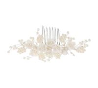 DEARMAMY Accesorios para Bodas Peineta Floral con Perlas Falsas Peine Decorativo para Novia Cómoda y Ligera para Recogidos Complemento Elegante para Vestidos Nupciales Beige