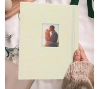 DEARMAMY Álbum de Fotos Creativo de 3 Pulgadas Capacidad para 208 Fotos Material de Algodón y Lino Color Caqui Diseño de Cuatro Cuadrantes Álbum Familiar Compacto Adecuado para