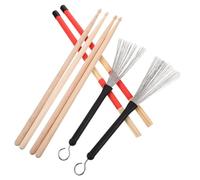 DEARMAMY Baquetas de Bambú 5a Rojas con Cepillo de Alambre Acero y Bolsa de Almacenamiento Prácticas para Batería Jazz Kit Accesorio Completo para Músicos Principiantes y Avanzados
