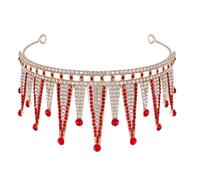 DEARMAMY barroca tiara de oro para mujer disfraz de novia princesa women vestido de coctel tiaras de boda para novias paseo tiara de reina diamantes de imitación rojo