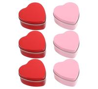 DEARMAMY Cajas de Obsequio Metálicas en Forma de Corazón 6 Unidades 3 Rojas 3 Rosas Tamaño 60X59X27 MM Latas Vacías con Tapa Mate para Dulces Velas y Detalles de San Valentín