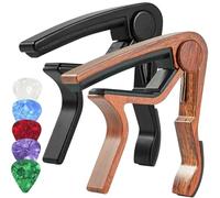 DEARMAMY Capos de Guitarra de Aluminio con Diseño de Madera y Púas Plásticas Accesorios Resistentes para Guitarra Acústica y Eléctrica para Músicos y Principiantes Color Color Aleatorio