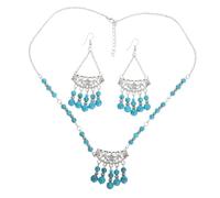 DEARMAMY Colocar Collar De Moda Antigua Pendientes De Piedra Natural Turquesa Aretes Con Borlas y Cuentas Collar De Cuentas Boho Pendientes De Turquesa Para Mujer El Plastico Blue