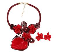 DEARMAMY Conjunto de Joyería Africana para Mujer Collar y Pendientes Rojos con Flores de Resina Estilo Étnico Ligero y Duradero para Fiestas y Promesas