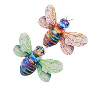 DEARMAMY Decoración de Pared para Jardín 2 Piezas Arte Mural de Abejas en Hierro Anticorrosivo Alas Verdes y Naranjas, Adorno Metálico Colgante para Exteriores y Patio Colorido