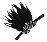 DEARMAMY Diadema De Bola Accesorio Para Mujer Diademas De Los Años 20 Para Mujer. Accesorio Para El Cabello Años 20 Diadema Flapper Tocado De Aleta Black Pluma Artificial