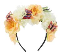 DEARMAMY Diadema Retro De Flores Amarillas y Mariposas Tocado De Halloween Para Mujer Accesorio De Fiesta Mexicano Diadema De Para Disfraz