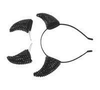 DEARMAMY Diadema y Horquillas de Cuernos Negros para Cosplay y Fiesta Accesorios de Carnaval Gemas de Imitación Juego de 2 Piezas para Halloween y Disfraces