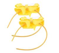 DEARMAMY Diademas De Tela Lazo Para Niñas 2 Piezas Tamaño Mediano Color Amarillo Puntos Blancos, Accesorio Festivo Para Fiestas Infantiles y Cosplay