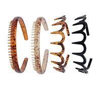 DEARMAMY Diademas Unisex Cabello 4 Piezas, Aro De Plástico Duro Dientes Antiderrape, Colores Combinados Café Oscuro y Negro, Accesorios Prácticos Para Cuidado Diario y Ejercicio