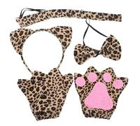 DEARMAMY Disfraces De Cosplay Para Perros Diadema Orejas De Guantes y De Peluche Para Fiesta Conjunto De Accesorios De Leopardos Pajarita Para Cosplay