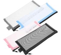 DEARMAMY Estuches para Lápices de Nylon Malla Transparente Set de 4 Unidades Negro Gris Azul y Rosa Estuche Portátil Cremallera Resistente al Desgaste Organizador Multifuncional