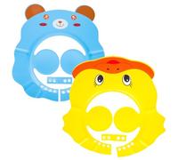 DEARMAMY Gorros de Ducha para Ajustables 2 Piezas Dibujos Animados, Protector de Oídos, Tamaño Grande, Colores Amarillo Pato y Azul Oso, Visera para Baño y Lavado de Cabello Ñiño