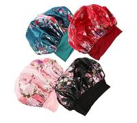 DEARMAMY Gorros De Satén Para Dormir Mujer 4 Pcs Tamaño Amplio Protección Del Cabello Rizado Cuidado Diario Lavado Maquillaje Color Negro Rosa Azul Burdeos