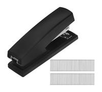 DEARMAMY Grapadora de Escritorio Negra Metálica Antideslizante con Almacenamiento Interno de Grapas Mango Ergonómico y Versátil para Encuadernación de Documentos y Papelería Oficina y Hogar