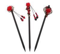 DEARMAMY Horquillas Pelo Hanfu 3 Piezas Palillos de Madera Flores Tradicionales Chinas Accesorios para Cabello Largo Mujer Eventos Formales y Casuales