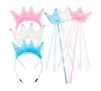 DEARMAMY Juego de 3 Tiaras Y Varitas de Princesa para Niñas: Diadema con de Princesa de Hadas Y Varita, Accesorios para Disfrazarse, para Cumpleaños, Halloween, Fiestas de Navidad, Juegos de Rol.