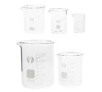DEARMAMY Juego de 5 Vasos Medidores de Vidrio Transparentes 10ml 25ml 50ml 100ml 250ml Graduación Precisa, Vaso de Precipitados Resistente al Calor para Laboratorio y Uso Científico