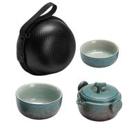 DEARMAMY Juego de Té de Viaje para 1 Persona con Tetera de Cerámica China Taza de Cerámica Verde Menta Bolsa Portátil de Piel Sintética Tetera de Kung Fu para Té Chino Set Compacto y