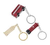 DEARMAMY Llavero de Bolso Londres 3 Piezas Reloj Big Ben, Autobús de Dos Pisos y Buzón Metálico, Aleación de Zinc, Decoración Turística Unisex, Souvenir Británico para Regalar