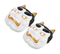 DEARMAMY Máscara de Cosplay Japonesa Aterradora de Plástico Color Claro, 2 Piezas Juego de Máscaras de Samurái Tengu Cuernos, Accesorio para Disfraces de Halloween y Decoración Temática