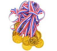 DEARMAMY Medallas de Competición para 12 Piezas, Juego de Medallas Deportivas de Plástico Dorado para Fiestas Infantiles, Premios Colgantes para Eventos y Actividades Recreativas