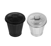 DEARMAMY Mini Cubo de Basura de Sobremesa de Chapa Metálica con Tapa Set de 2 Unidades Negro y Plateado Contenedor Compacto para Residuos Cocina Oficina y Hogar
