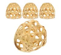 DEARMAMY Pantallas para Lámparas Colgantes de Bambú Tejidas a Mano Juego de 4 Piezas Pantalla Redonda Mini para Decoración Rústica del Hogar Hotel y Restaurante Color Natural