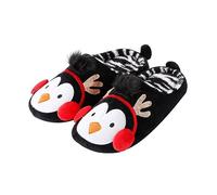 DEARMAMY Pantuflas Cálidas de Invierno para Hombre y Mujer Diseño de Pingüino, Suela Antideslizante y Material de Peluche Rojo para Uso Casual en Casa