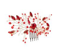 DEARMAMY Peine de diamantes de imitación peine hanfu peine de novia peine lateral de dama de honor pasador de peine de flor accesorio de boda adorno para el cabello cristal de vidrio rojo