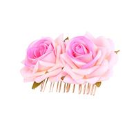 DEARMAMY Peine de Pelo de Rosa Peineta de Novia para Bodas Peineta de Diseño de Flores Dobles Adorno Pelo de Novia Tocado de Fiesta para Mujeres Niñas